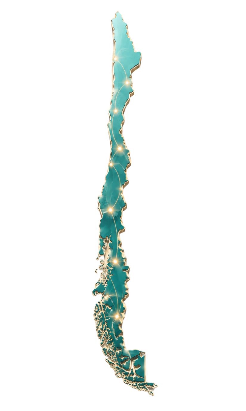 Mapa moderno de Chile con cobertura logística nacional de Exportadora Chile Ltda.